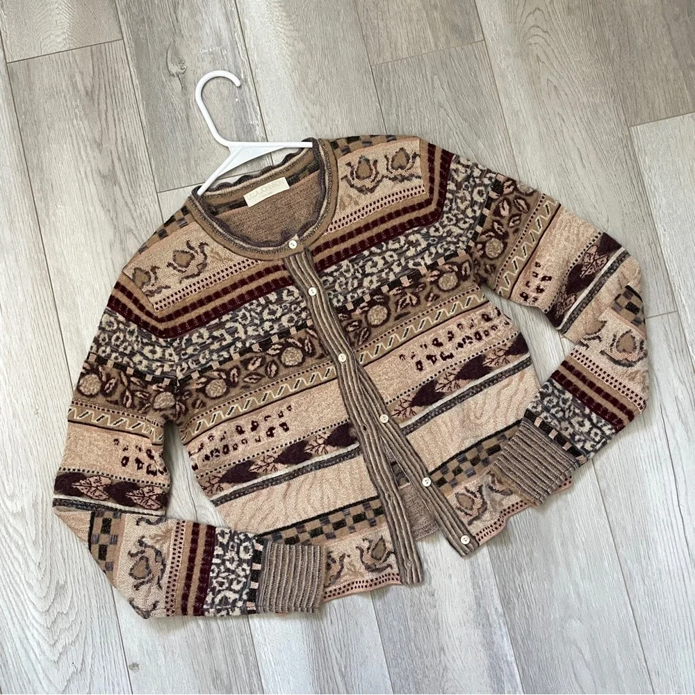 Ulla Johnson Beige and Brown Patterned Cropped Cardigan - Picture 2 of 7